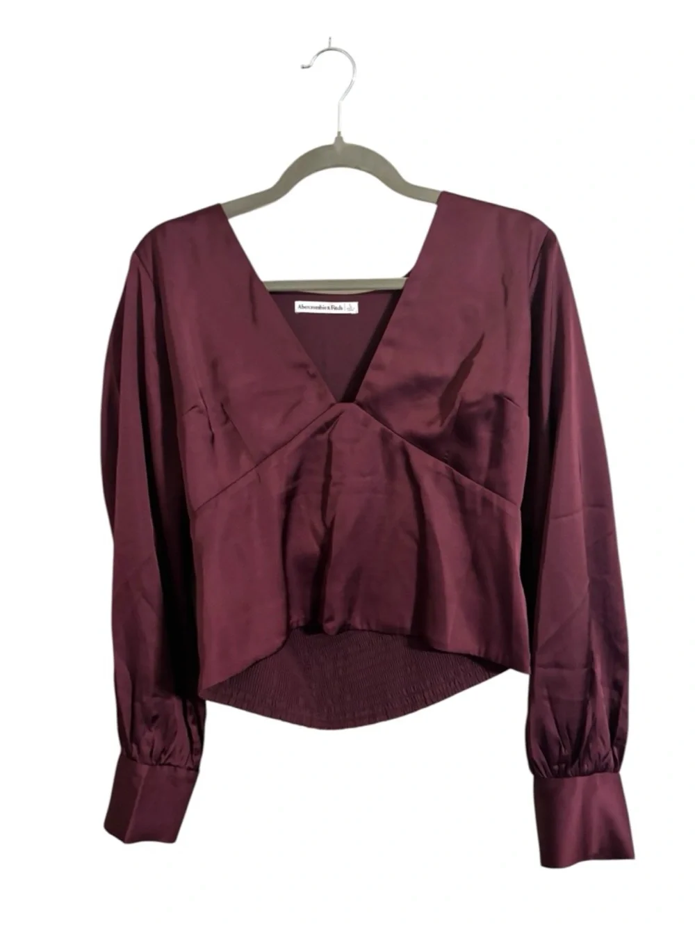 Abercrombie & Fitch Plum Satin Puff Sleeve Top Large‎